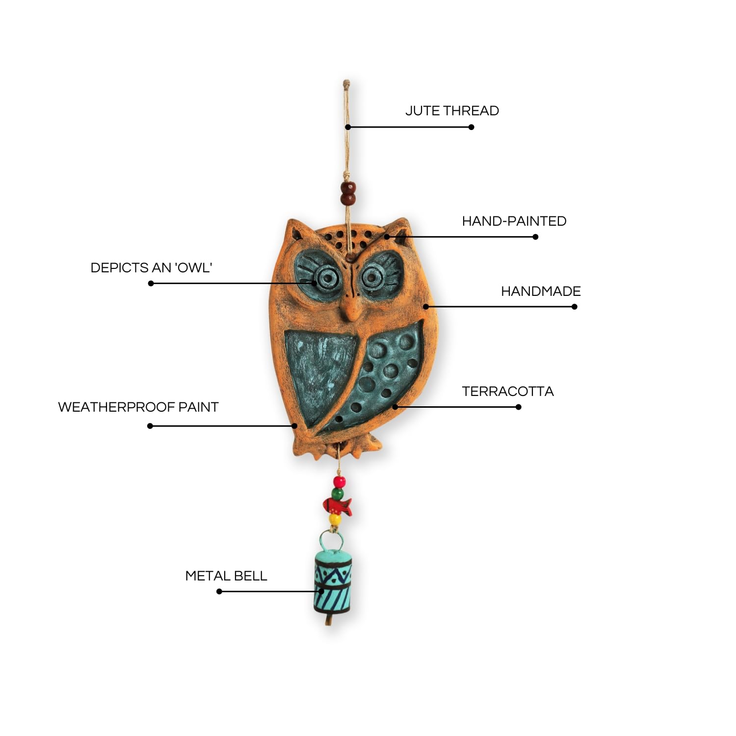 Exclusivelane Wide-Eyed Owl Handmade Terracotta Wall Hanging For Home Decoration (12.6 Inch) | Handpainted Wall Decoration Ite